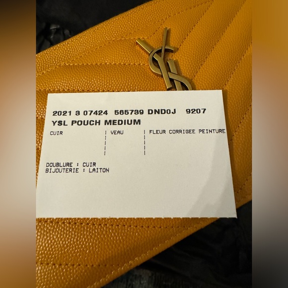 SAINT LAURENT Monogram Grain de Poudre Zip Pouch Card Holder Senape Yellow - Picture 8 of 11
